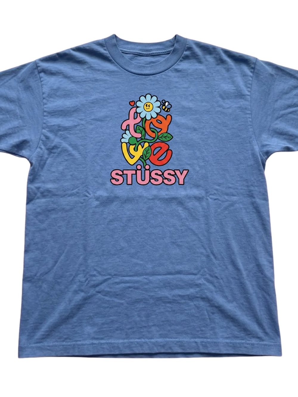 Gildan Stüssy Blue 'Love' Flower Graphic Tee